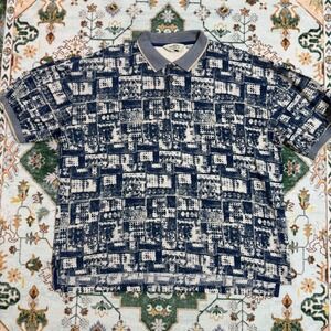 Reebok Golf Mens XL XG Blue White Abstract Print Short Sleeve Polo Shirt